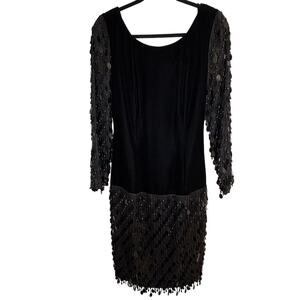 Vintage 1980s Oscar de la Renta Black Sheath Long Sleeve Dress